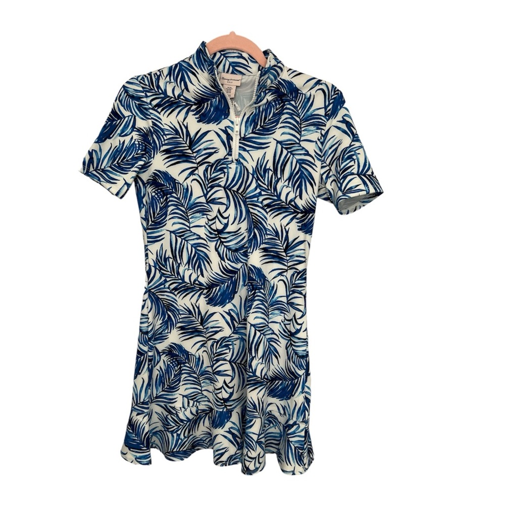 Tommy Bahama Golf Dress w/Shorts Floral Quarter Zip White and Blue Ruffled XS